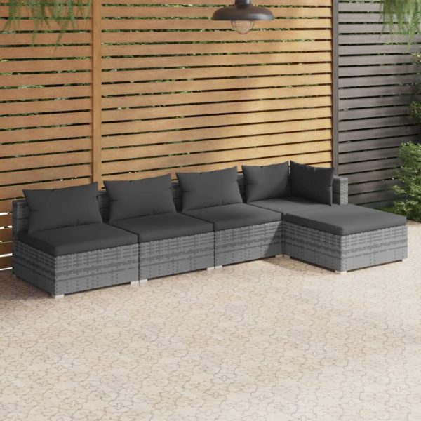 5-Delige Loungeset Met Kussens Poly Rattan - Afbeelding 12