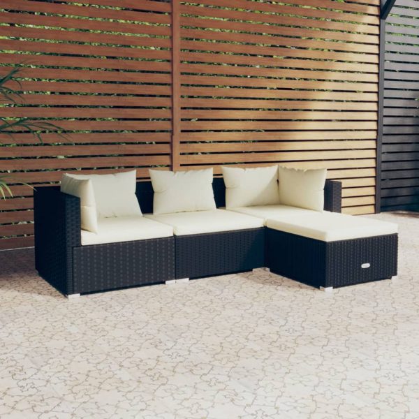 4-Delige Loungeset Met Kussens Poly Rattan