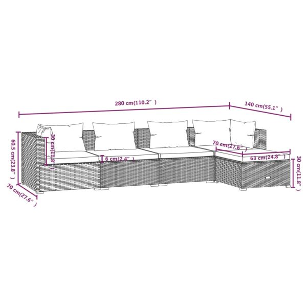 5-Delige Loungeset Met Kussens Poly Rattan - Afbeelding 6