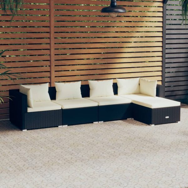 5-Delige Loungeset Met Kussens Poly Rattan