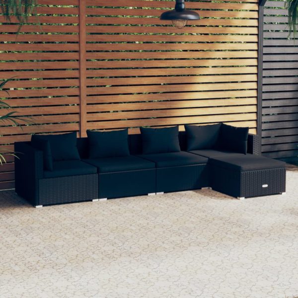 5-Delige Loungeset Met Kussens Poly Rattan - Afbeelding 10