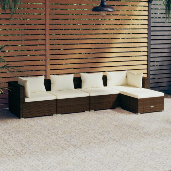 5-Delige Loungeset Met Kussens Poly Rattan - Afbeelding 12