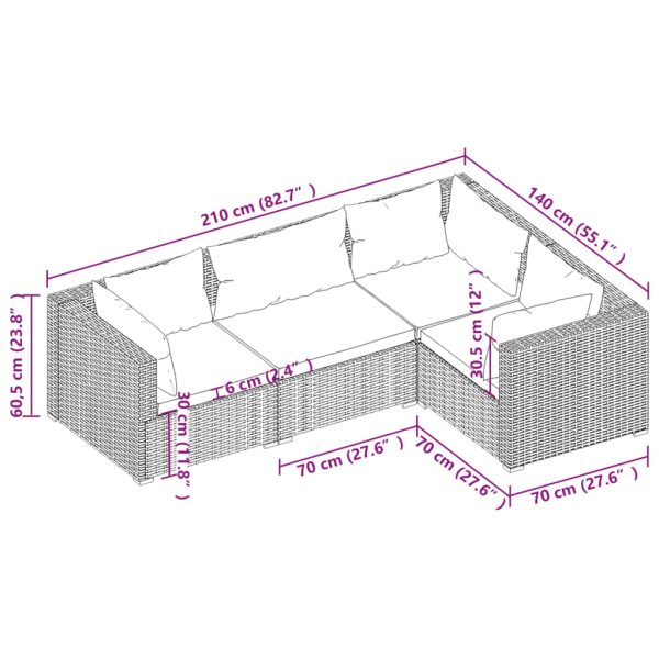 4-Delige Loungeset Met Kussens Poly Rattan - Afbeelding 5