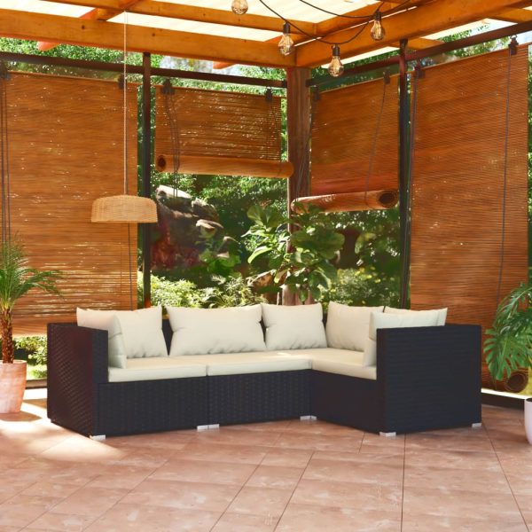 4-Delige Loungeset Met Kussens Poly Rattan