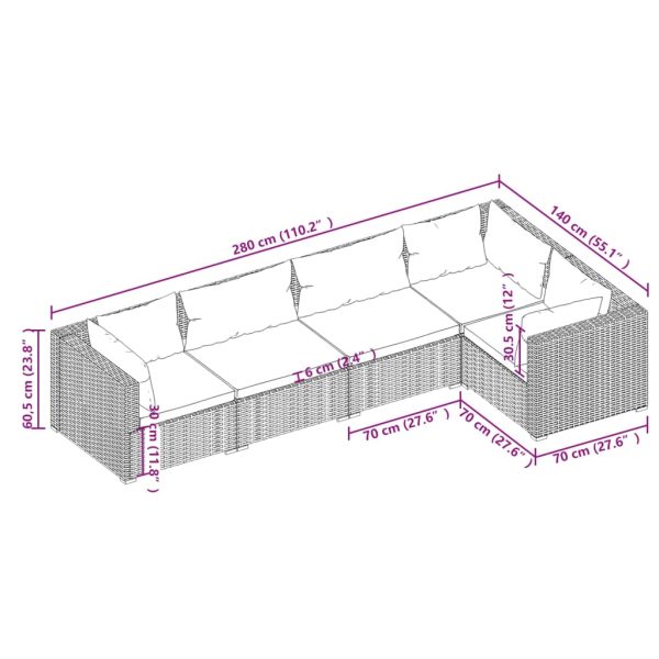 5-Delige Loungeset Met Kussens Poly Rattan - Afbeelding 5