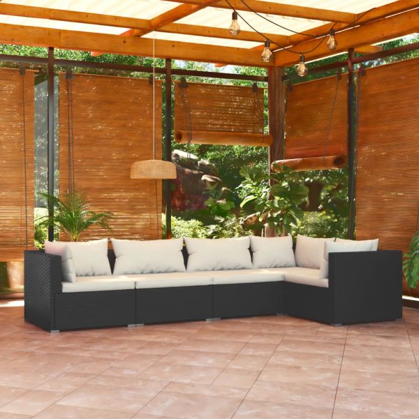 5-Delige Loungeset Met Kussens Poly Rattan