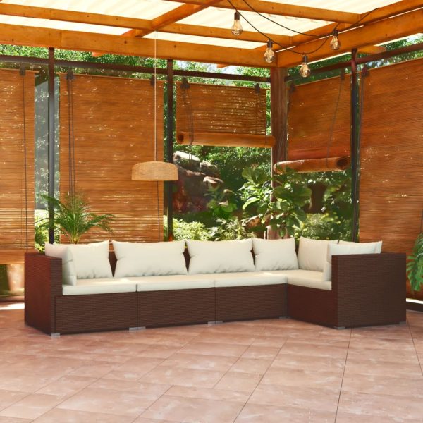 5-Delige Loungeset Met Kussens Poly Rattan - Afbeelding 10