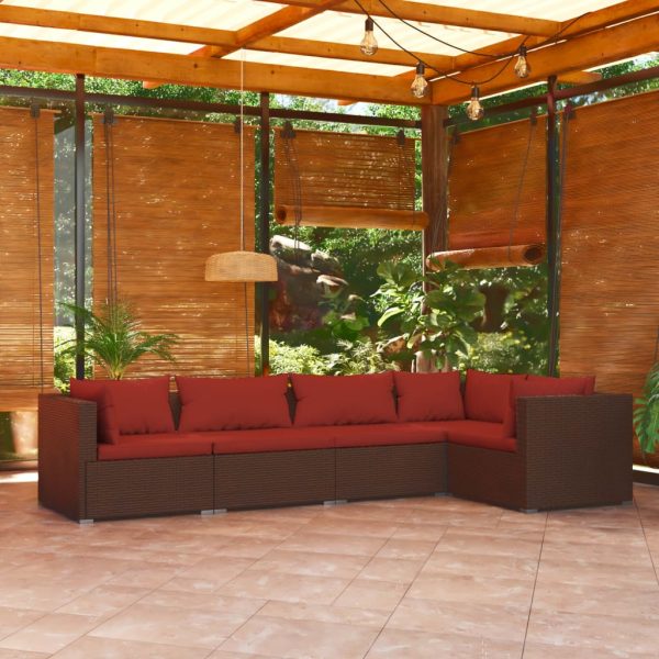 5-Delige Loungeset Met Kussens Poly Rattan - Afbeelding 11