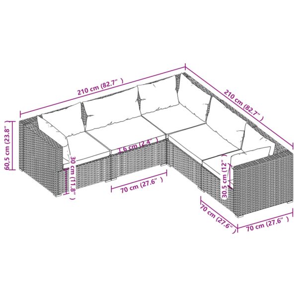 5-Delige Loungeset Met Kussens Poly Rattan - Afbeelding 5