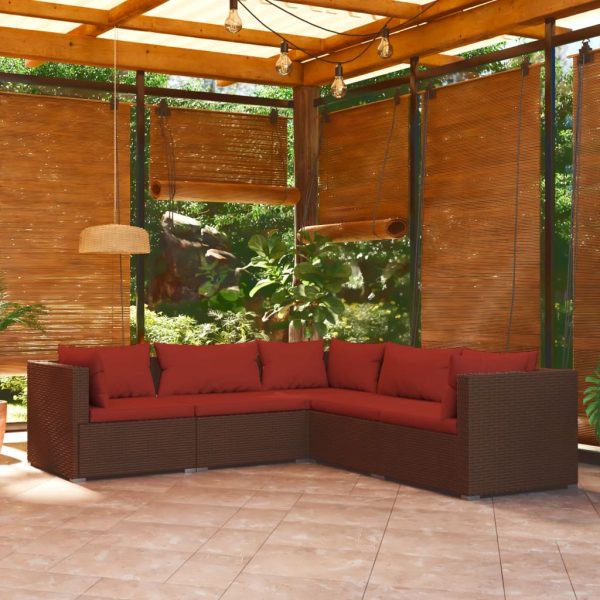 5-Delige Loungeset Met Kussens Poly Rattan - Afbeelding 11