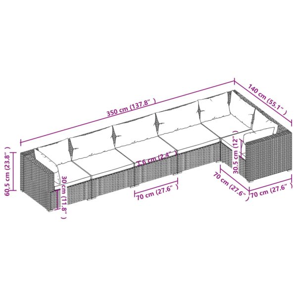 6-Delige Loungeset Met Kussens Poly Rattan - Afbeelding 5