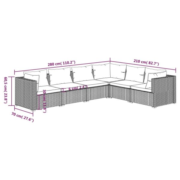 6-Delige Loungeset Met Kussens Poly Rattan - Afbeelding 5