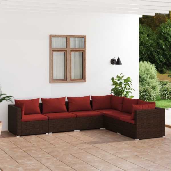 6-Delige Loungeset Met Kussens Poly Rattan - Afbeelding 9