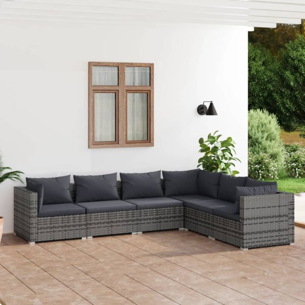 6-Delige Loungeset Met Kussens Poly Rattan - Afbeelding 11