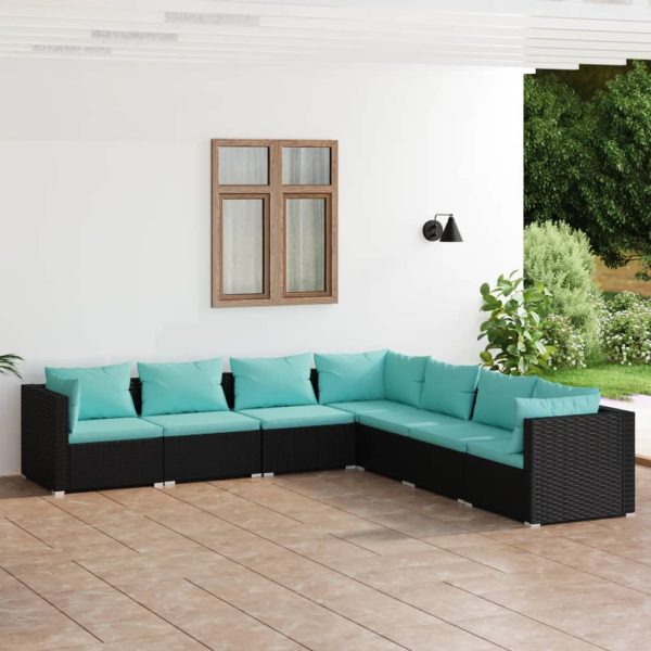 7-Delige Loungeset Met Kussens Poly Rattan - Afbeelding 9