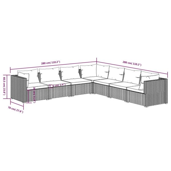 7-Delige Loungeset Met Kussens Poly Rattan - Afbeelding 5