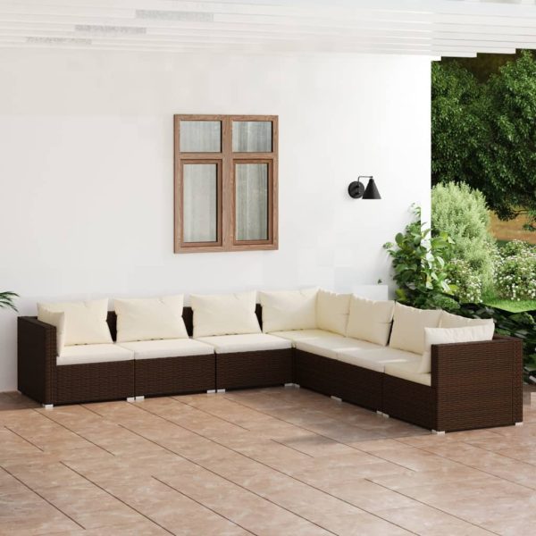 7-Delige Loungeset Met Kussens Poly Rattan