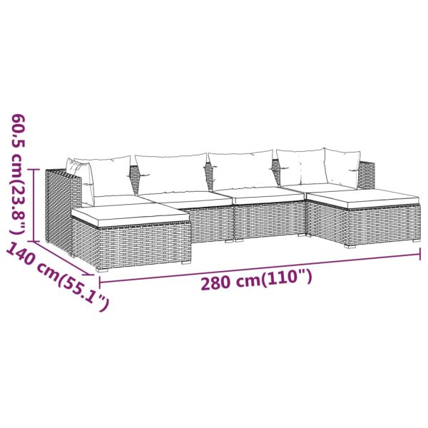 6-Delige Loungeset Met Kussens Poly Rattan - Afbeelding 9