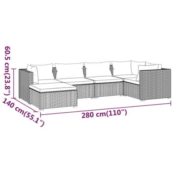 6-Delige Loungeset Met Kussens Poly Rattan - Afbeelding 9