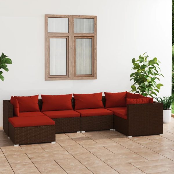 6-Delige Loungeset Met Kussens Poly Rattan - Afbeelding 13