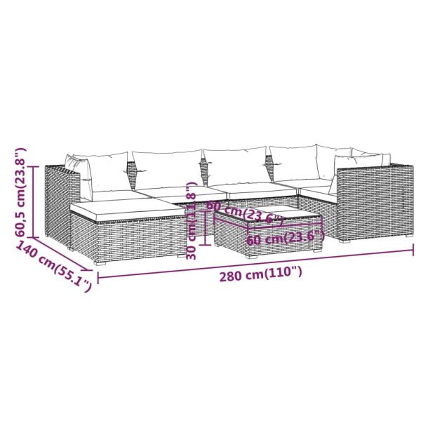 7-Delige Loungeset Met Kussens Poly Rattan - Afbeelding 11