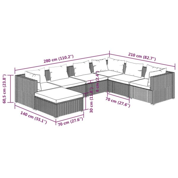 7-Delige Loungeset Met Kussens Poly Rattan - Afbeelding 9