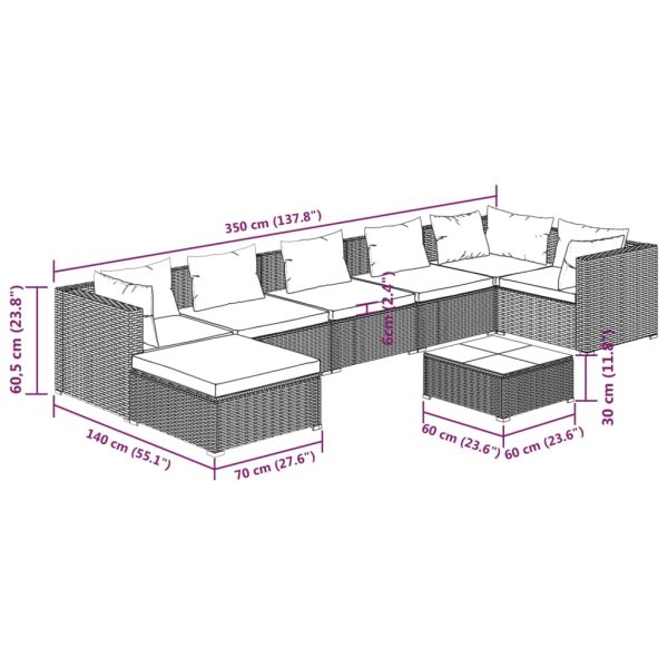 8-Delige Loungeset Met Kussens Poly Rattan - Afbeelding 11