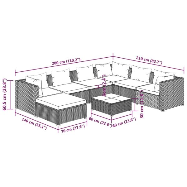 8-Delige Loungeset Met Kussens Poly Rattan - Afbeelding 10