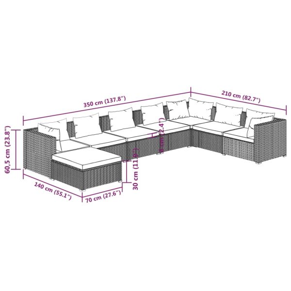 8-Delige Loungeset Met Kussens Poly Rattan - Afbeelding 9