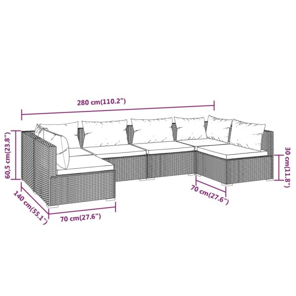 6-Delige Loungeset Met Kussens Poly Rattan - Afbeelding 7