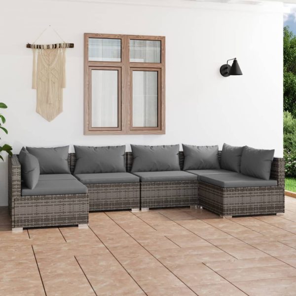 6-Delige Loungeset Met Kussens Poly Rattan - Afbeelding 12