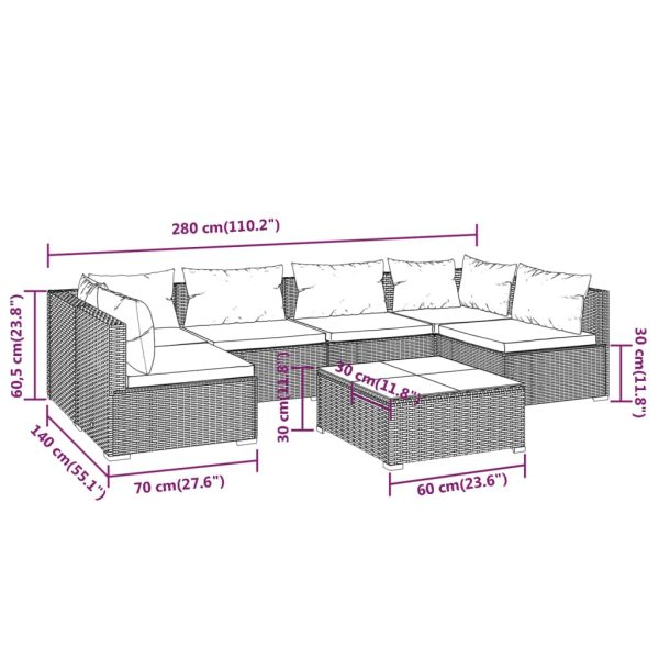 7-Delige Loungeset Met Kussens Poly Rattan - Afbeelding 9