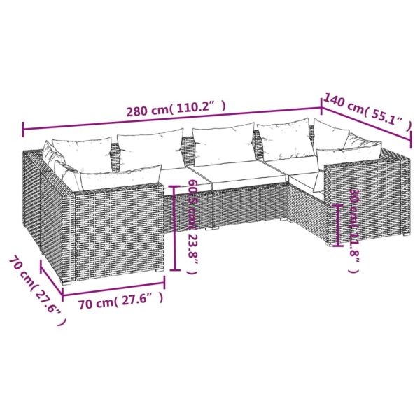 6-Delige Loungeset Met Kussens Poly Rattan - Afbeelding 7