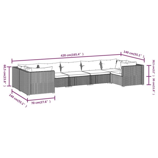 7-Delige Loungeset Met Kussens Poly Rattan - Afbeelding 7