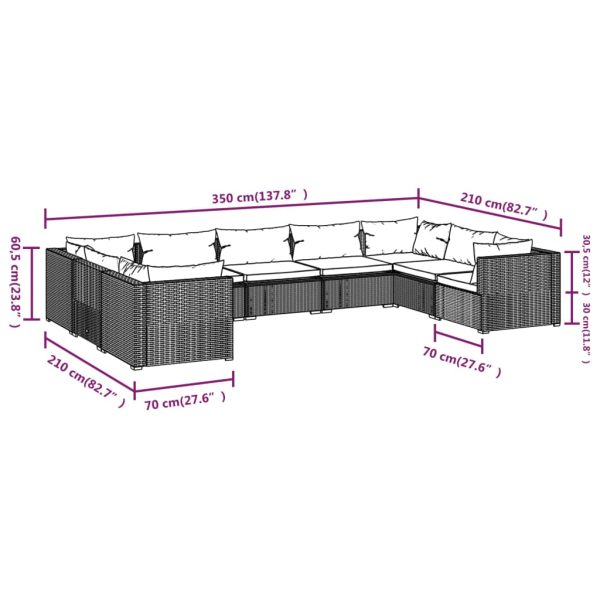 9-Delige Loungeset Met Kussens Poly Rattan - Afbeelding 7