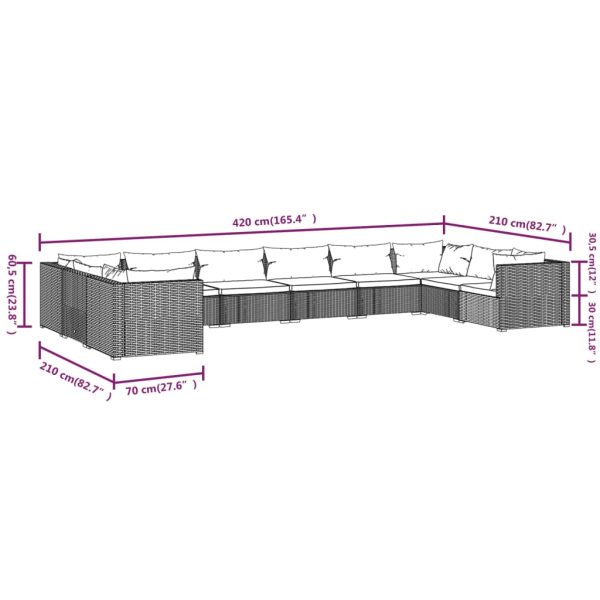 10-Delige Loungeset Met Kussens Poly Rattan - Afbeelding 7