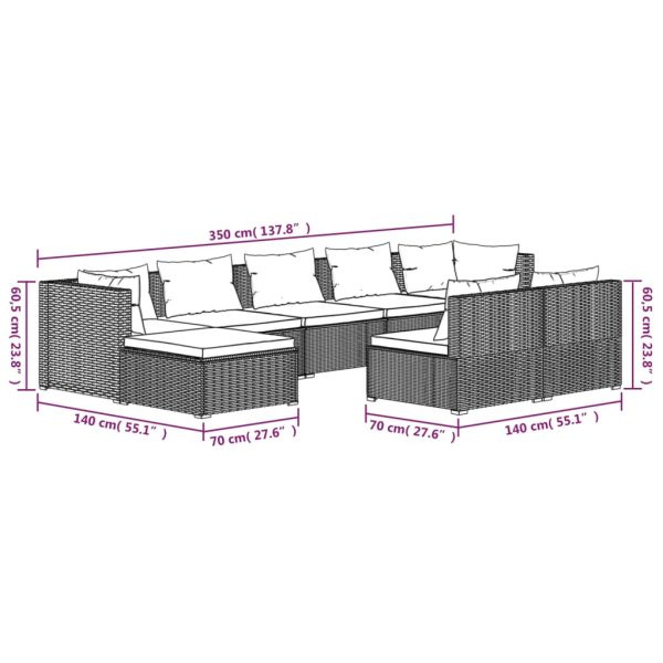 9-Delige Loungeset Met Kussens Poly Rattan - Afbeelding 9