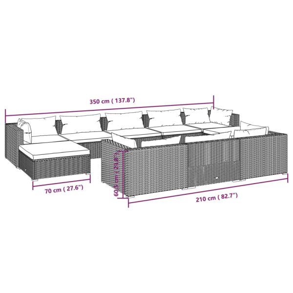 10-Delige Loungeset Met Kussens Poly Rattan - Afbeelding 9