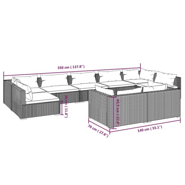 9-Delige Loungeset Met Kussens Poly Rattan - Afbeelding 7