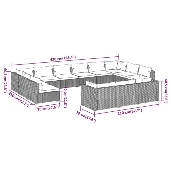 13-Delige Loungeset Met Kussens Poly Rattan - Afbeelding 7