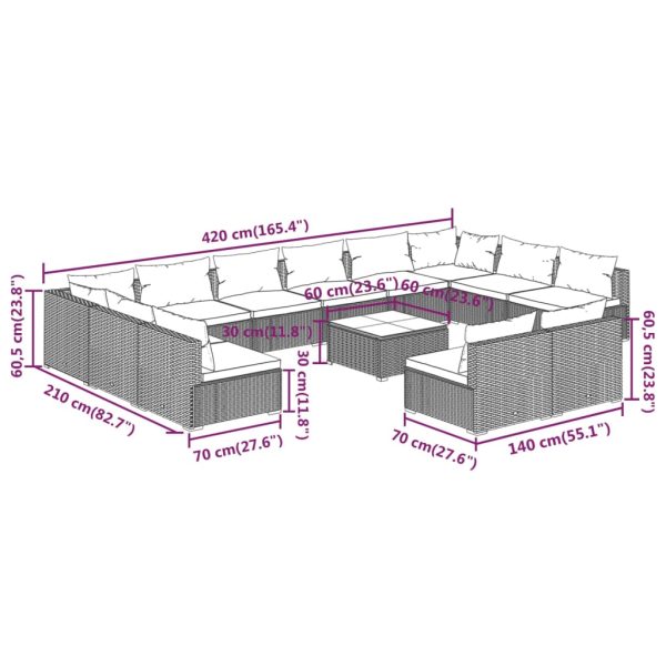 13-Delige Loungeset Met Kussens Poly Rattan - Afbeelding 9