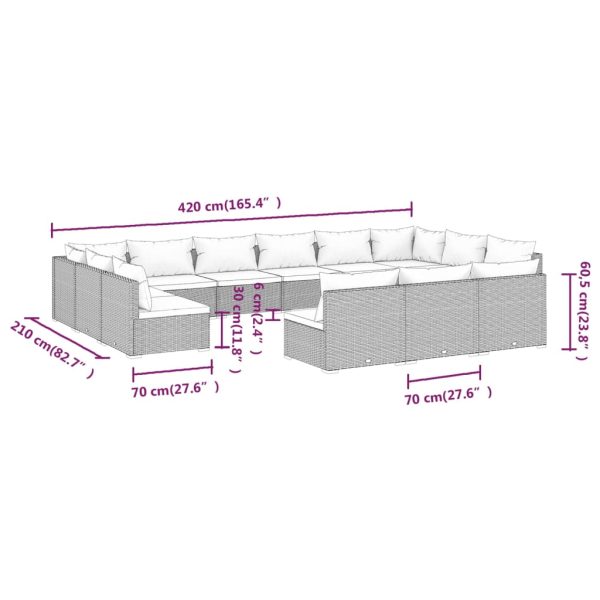 13-Delige Loungeset Met Kussens Poly Rattan - Afbeelding 7