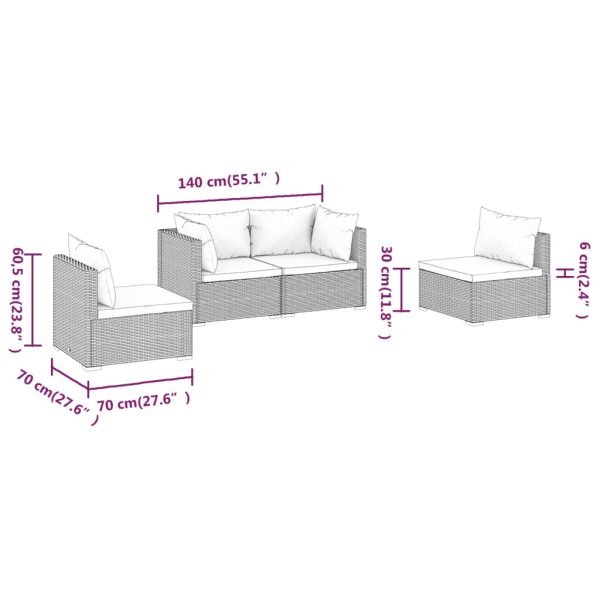 4-Delige Loungeset Met Kussens Poly Rattan - Afbeelding 7