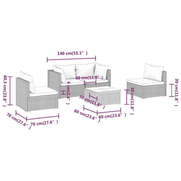 5-Delige Loungeset Met Kussens Poly Rattan - Afbeelding 9