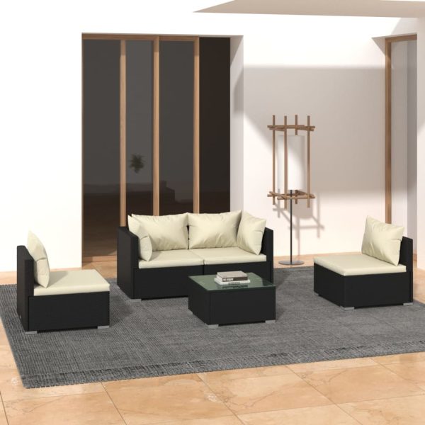 5-Delige Loungeset Met Kussens Poly Rattan