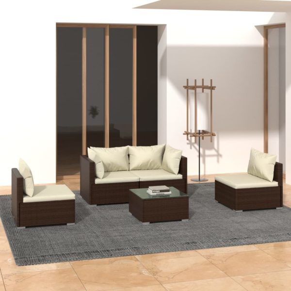 5-Delige Loungeset Met Kussens Poly Rattan - Afbeelding 13