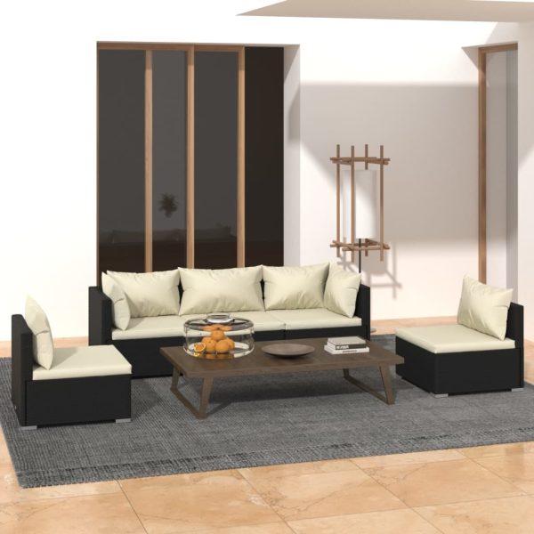 5-Delige Loungeset Met Kussens Poly Rattan - Afbeelding 10