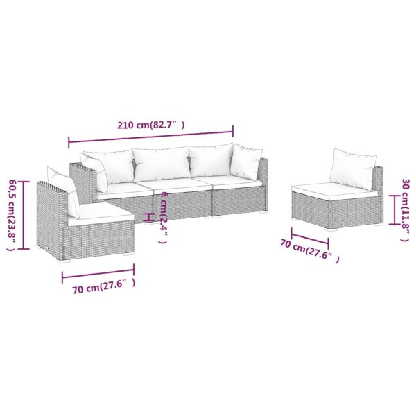 5-Delige Loungeset Met Kussens Poly Rattan - Afbeelding 7