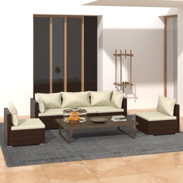 5-Delige Loungeset Met Kussens Poly Rattan