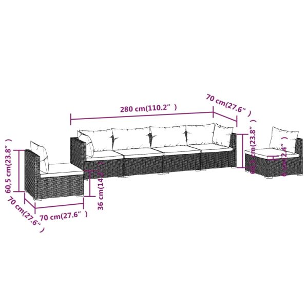 6-Delige Loungeset Met Kussens Poly Rattan - Afbeelding 7